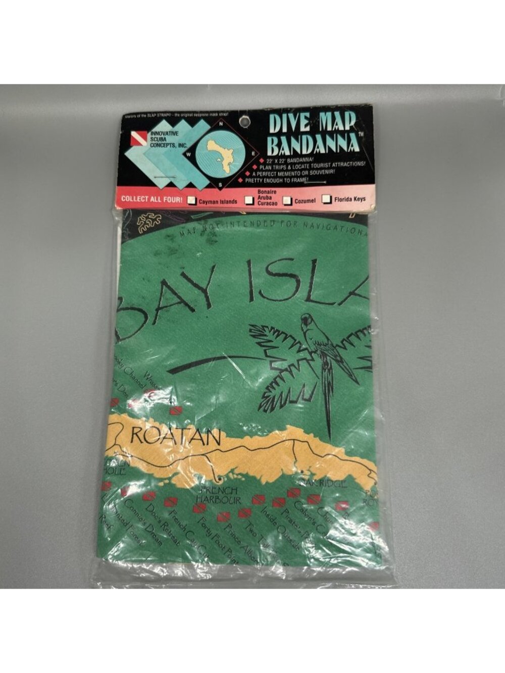 90s Innovative Scuba Concepts Dive Map Bandana Vintage Map 80s Green Red Rare